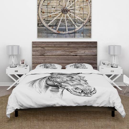 Designart 'Freehand Horse Head Pencil Drawing - Animal Duvet Cover Set